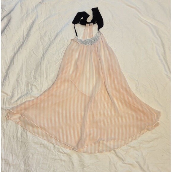 Victoria's Secret Medium Pink Sheer Slip Jeweled Neckline Tie Open Back - Picture 3 of 5